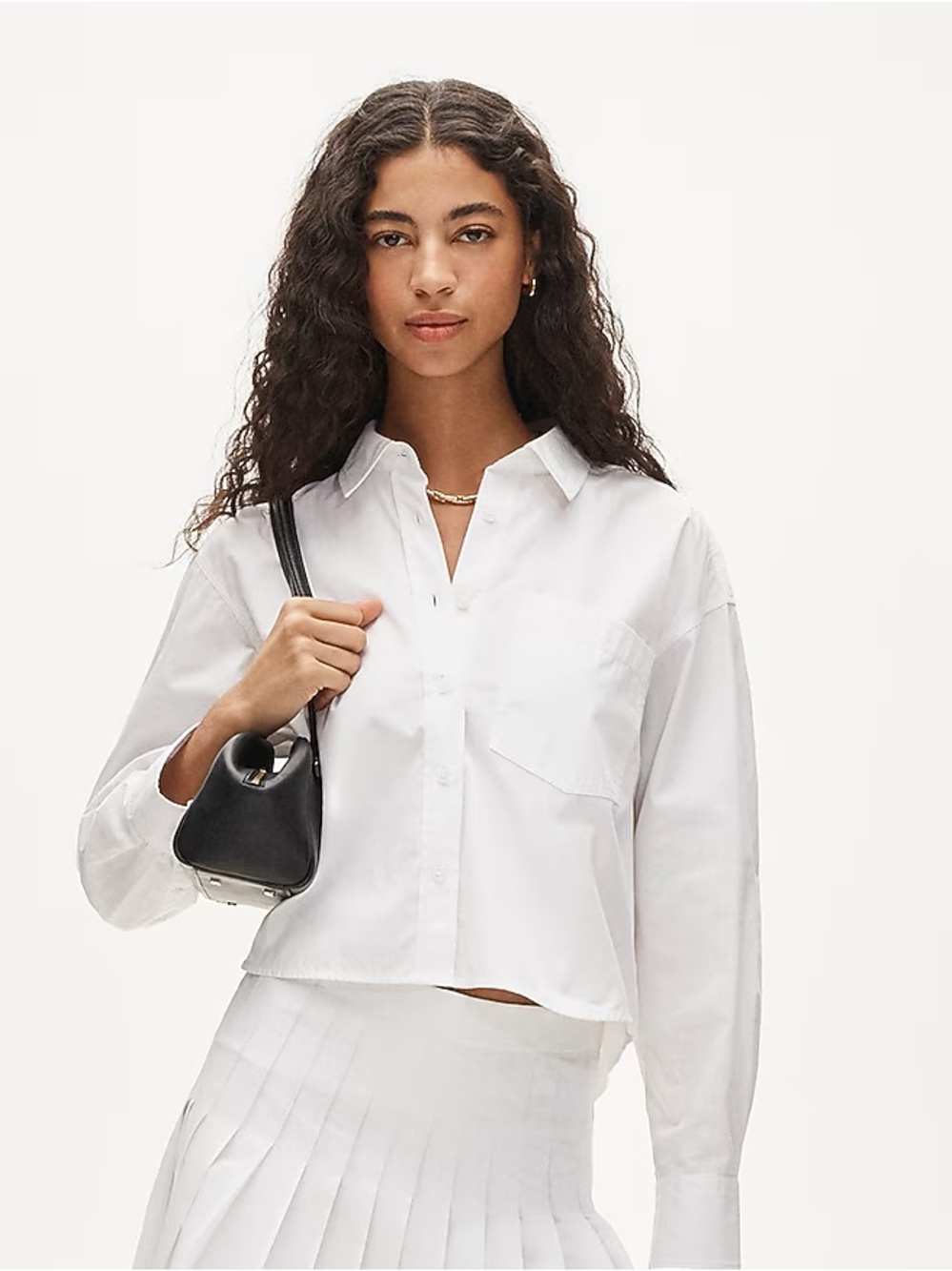 J. Crew White Cotton Cropped Button-Down Shirt